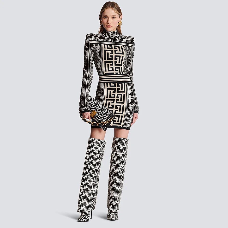 Geometric Knit Bodycon Mini Dress