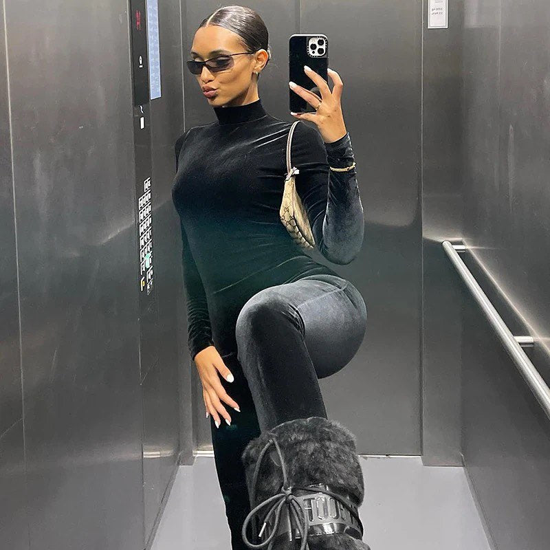 Midnight Velvet Sculpting High-Neck Jumpsuit