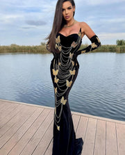 Golden Butterfly Velvet Gown