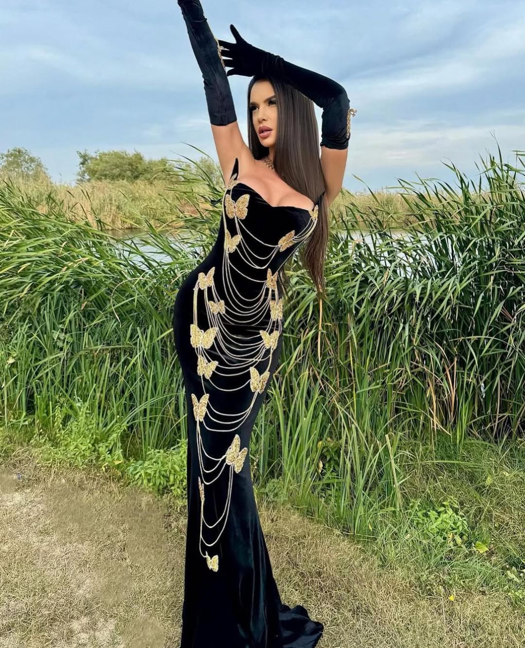 Golden Butterfly Velvet Gown