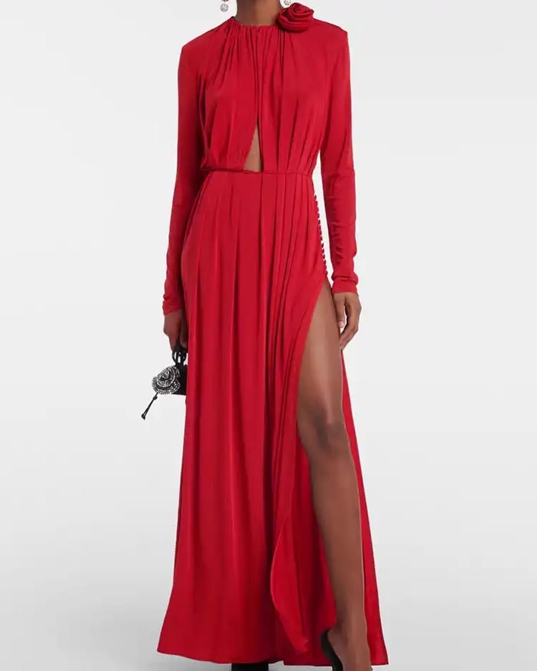Blue & Red Slit Maxi Dress