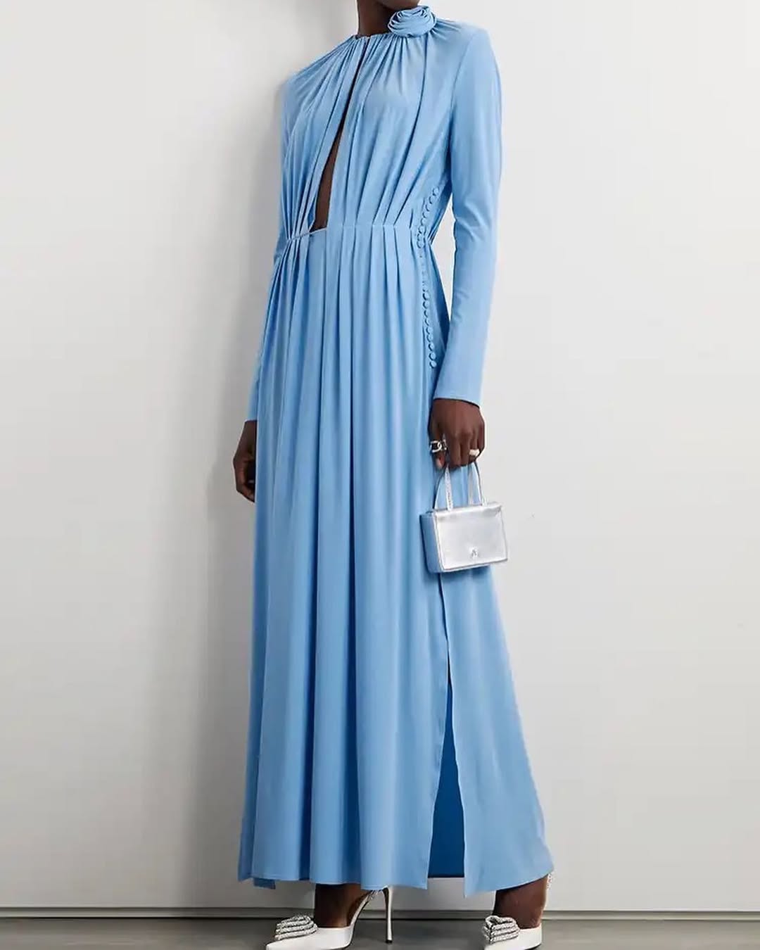 Blue & Red Slit Maxi Dress