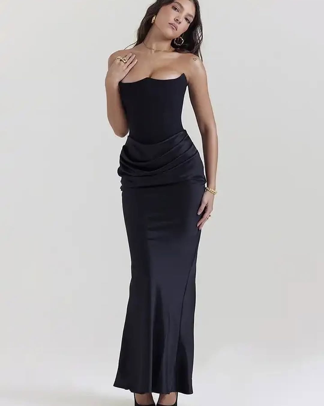 Black Strapless Satin Gown