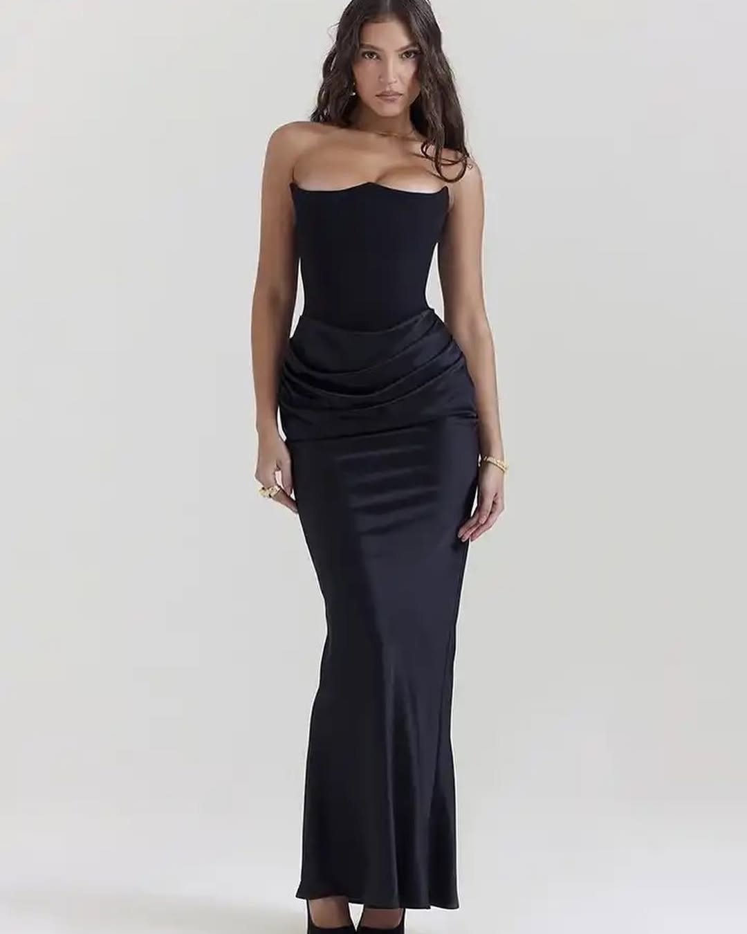 Black Strapless Satin Gown