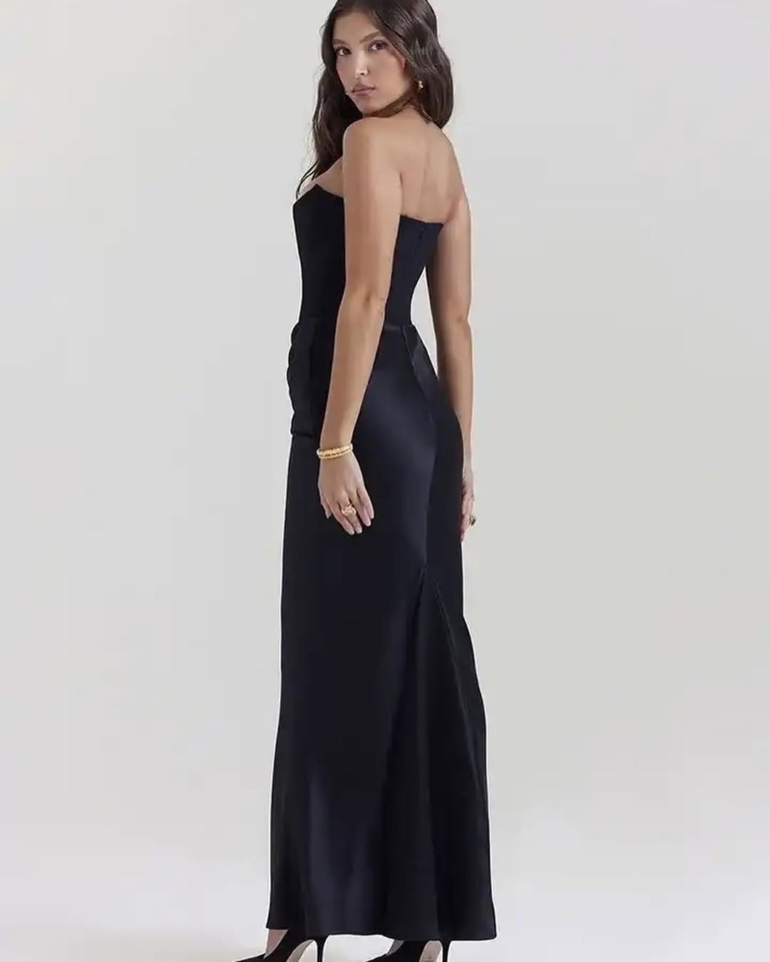 Black Strapless Satin Gown