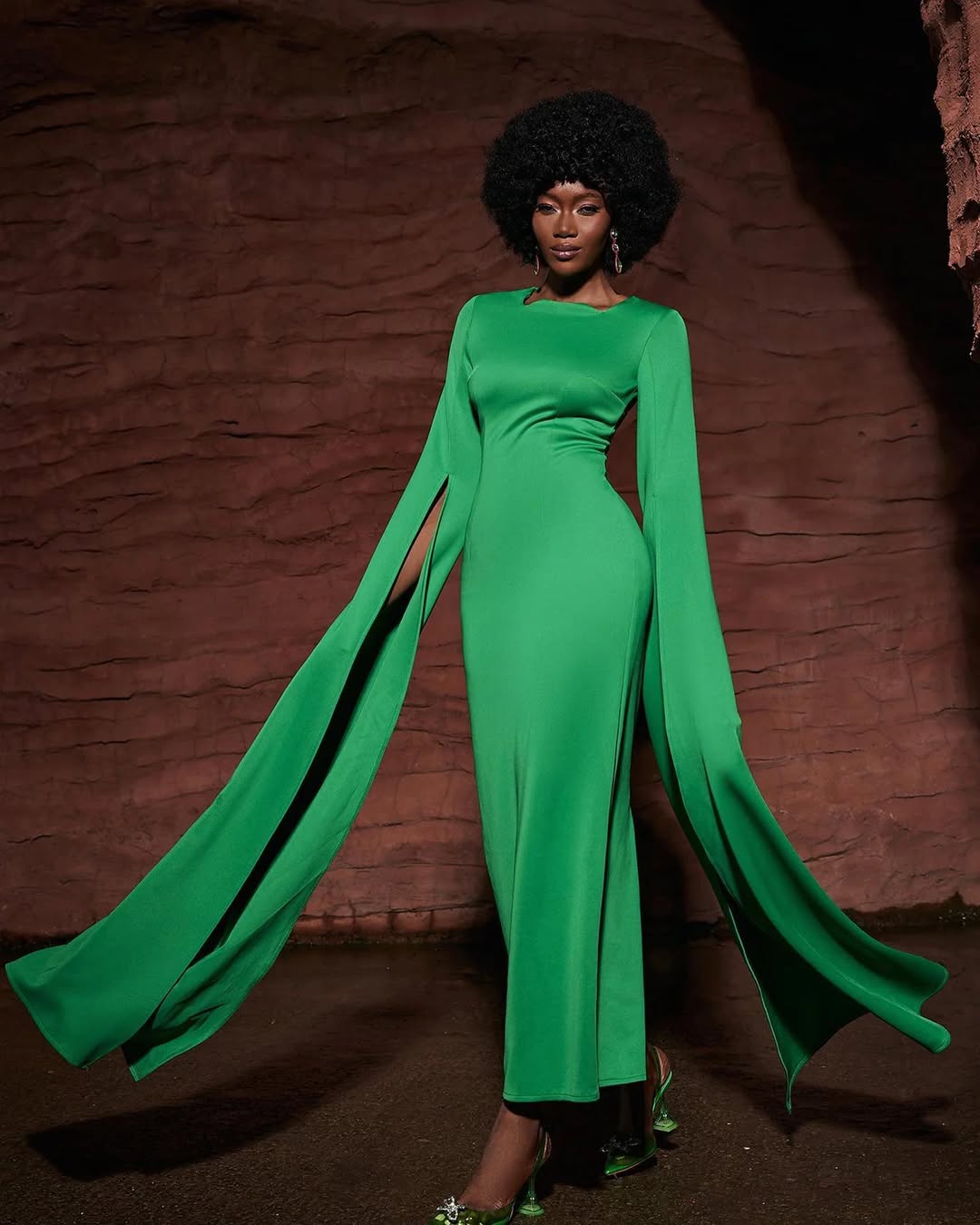 Green Cape Sleeve Gown
