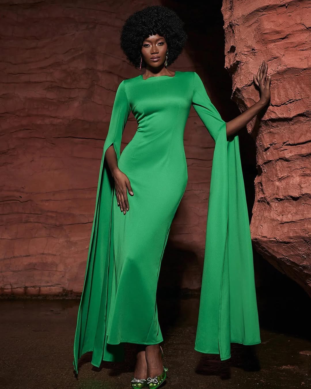 Green Cape Sleeve Gown