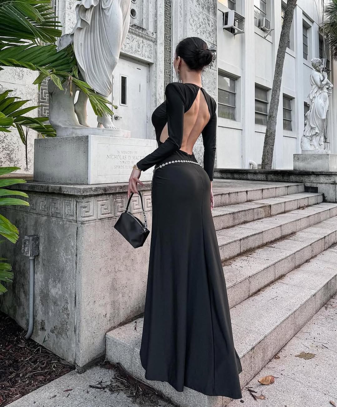 Elegant Long Dress with Diamond Chain Waist MYLINE