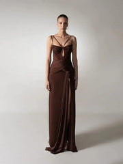 Brown Satin Maxi Dress
