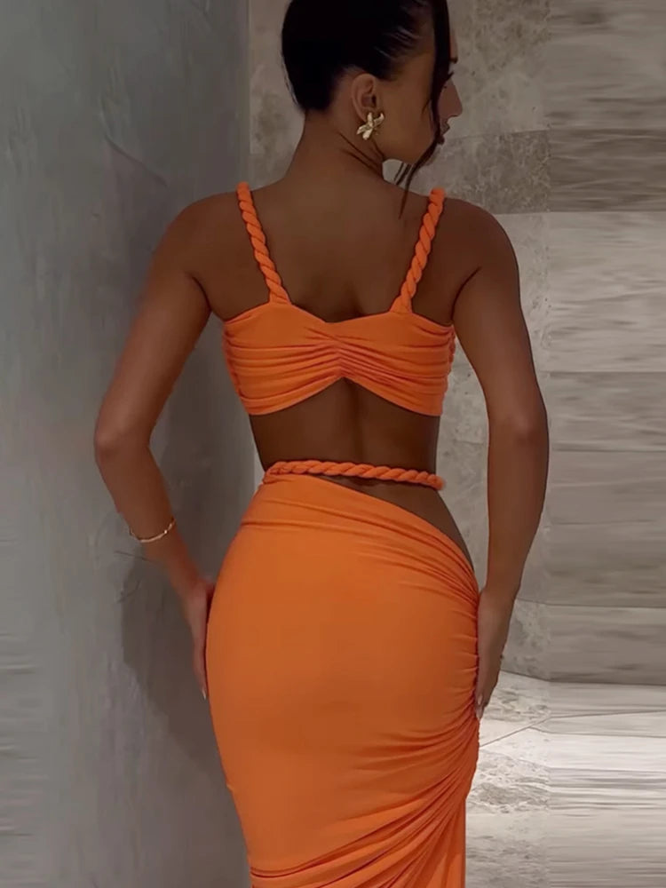Rope Strap Cut-Out Two-Piece Maxi Dress