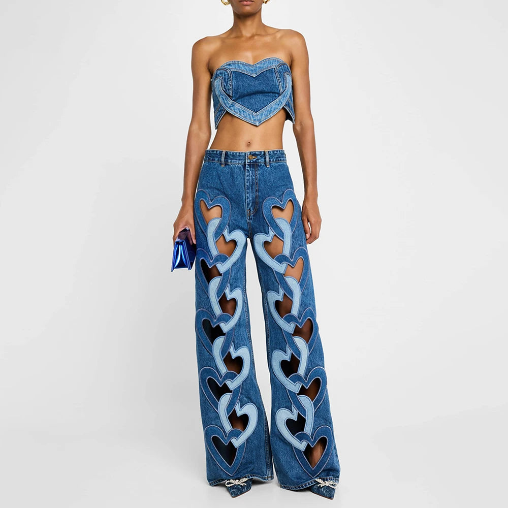 Denim Heart Cut-Out Two-Piece Set
