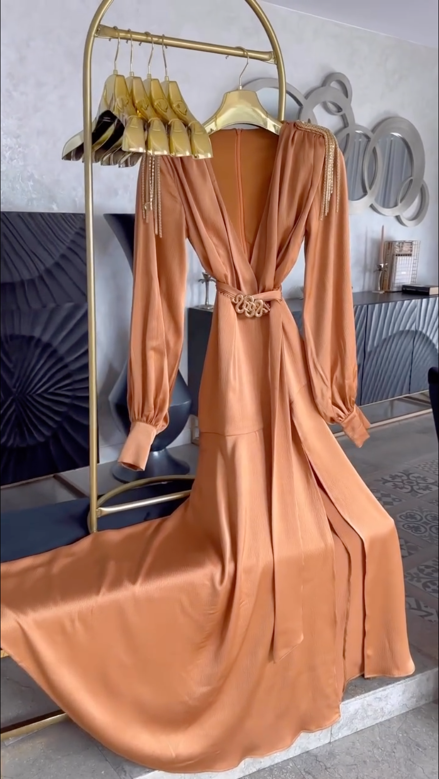 Rust Satin Maxi Dress