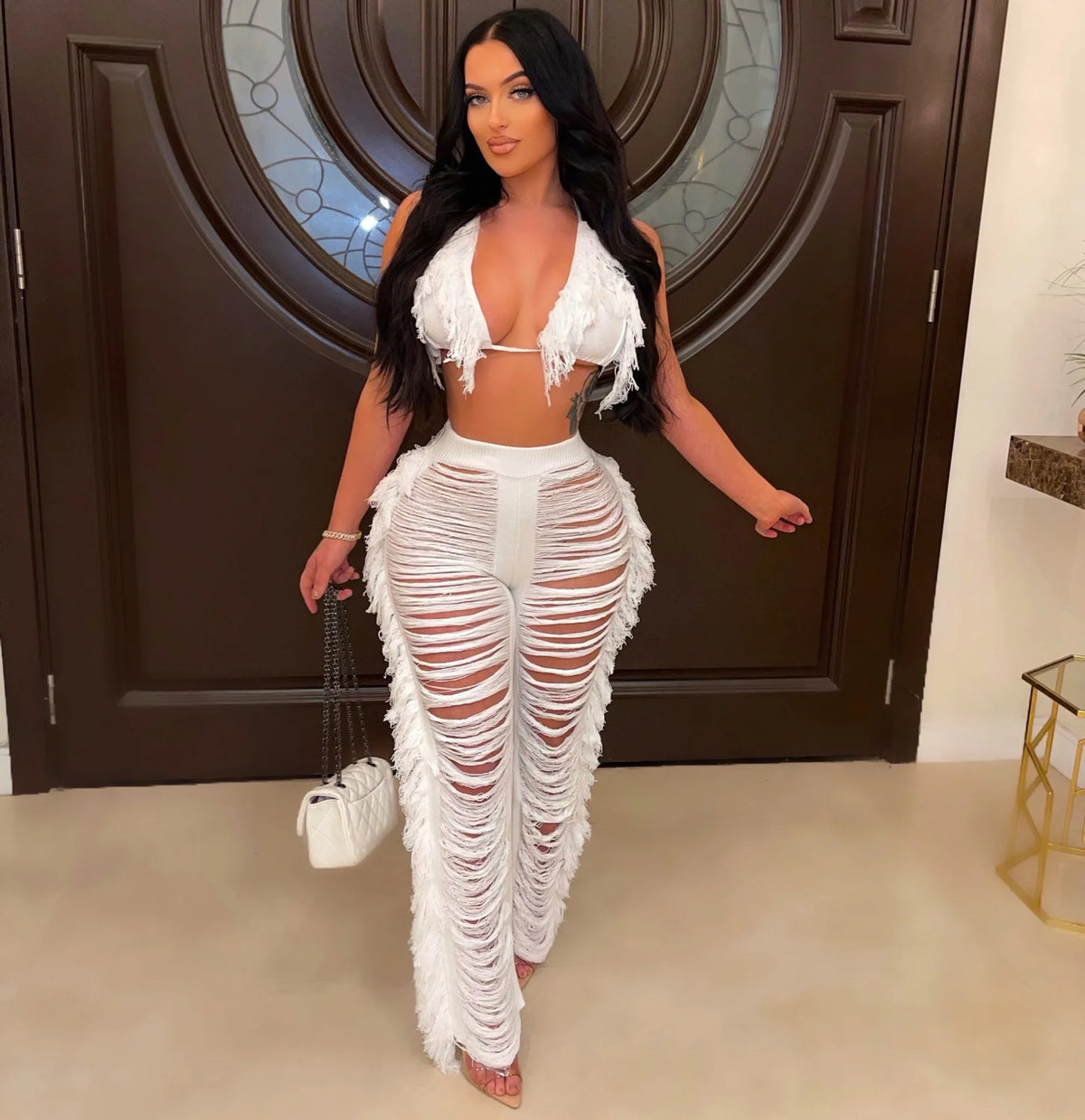 Fringe Cut-Out Statement Pants