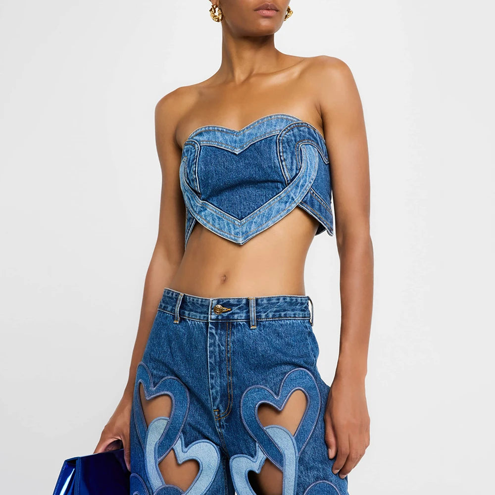 Denim Heart Cut-Out Two-Piece Set