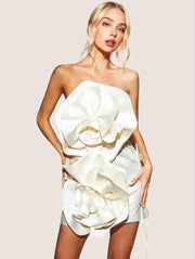 Strapless Floral Satin Mini Dress