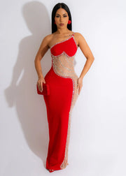 Crystal Chain Illusion Maxi Dress