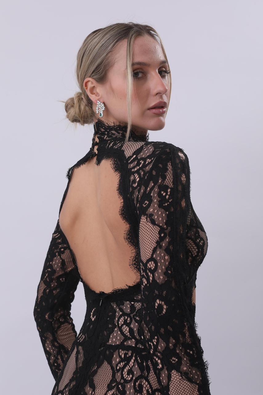 Noir Lace Cut-Out Maxi Dress