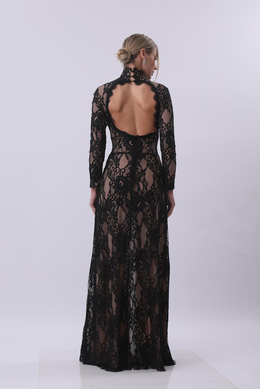 Noir Lace Cut-Out Maxi Dress