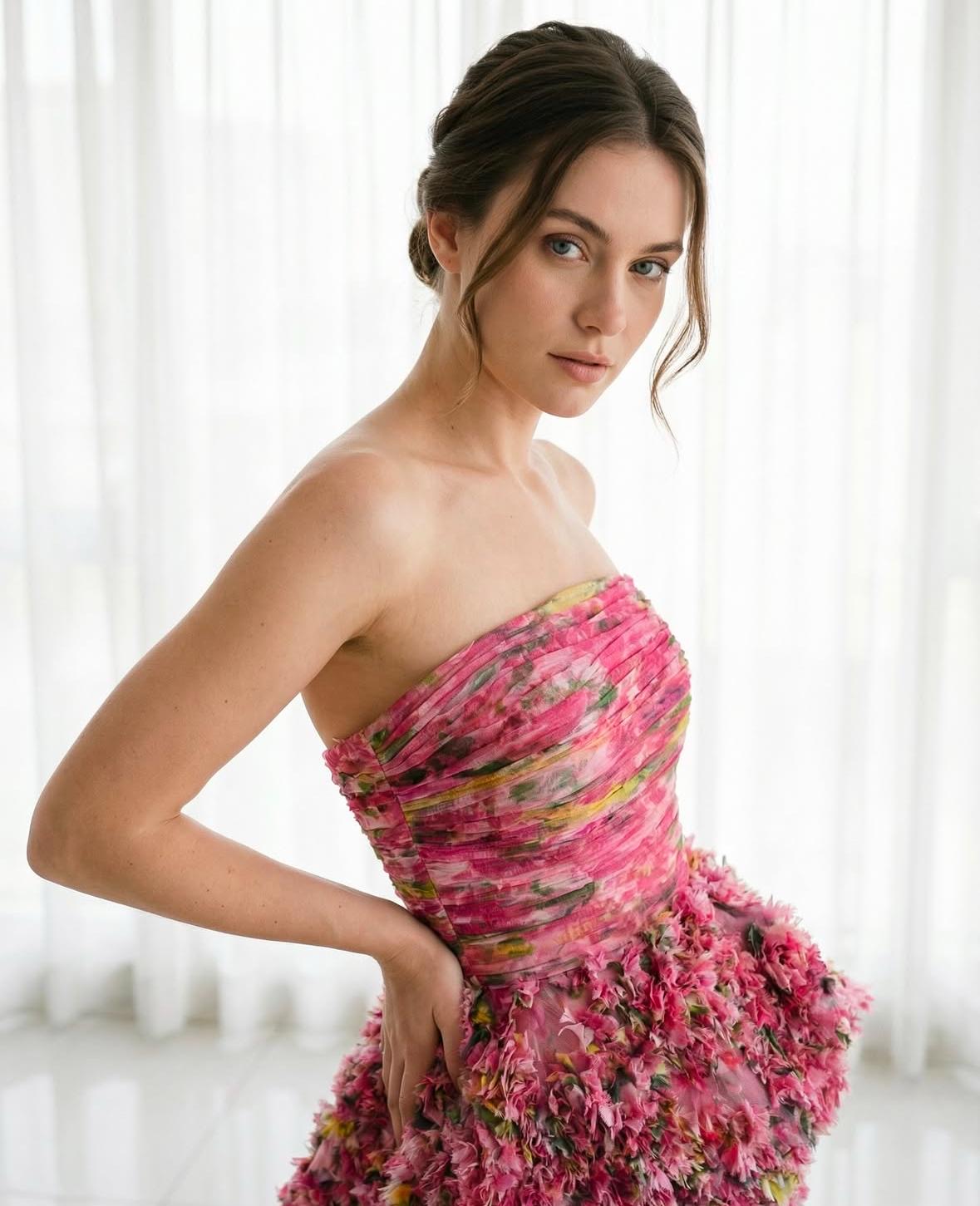 Rosé Garden Strapless Peplum Couture Gown