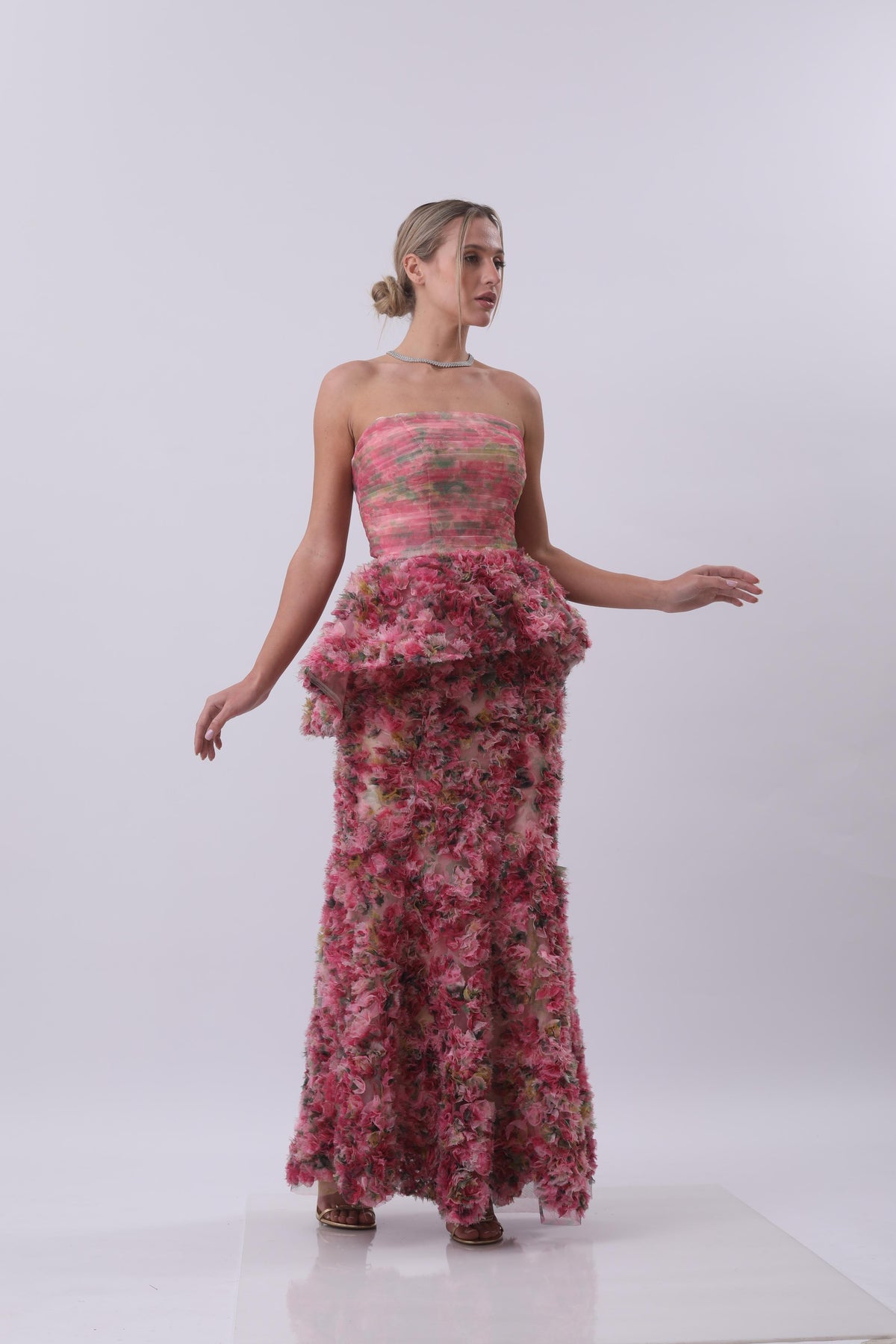 Rosé Garden Strapless Peplum Couture Gown