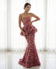 Rosé Garden Strapless Peplum Couture Gown