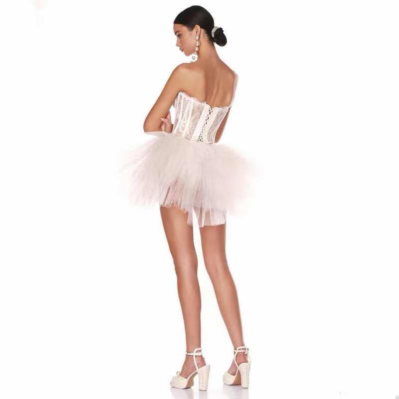 Couture Lace Corset Tulle Mini Dress – White