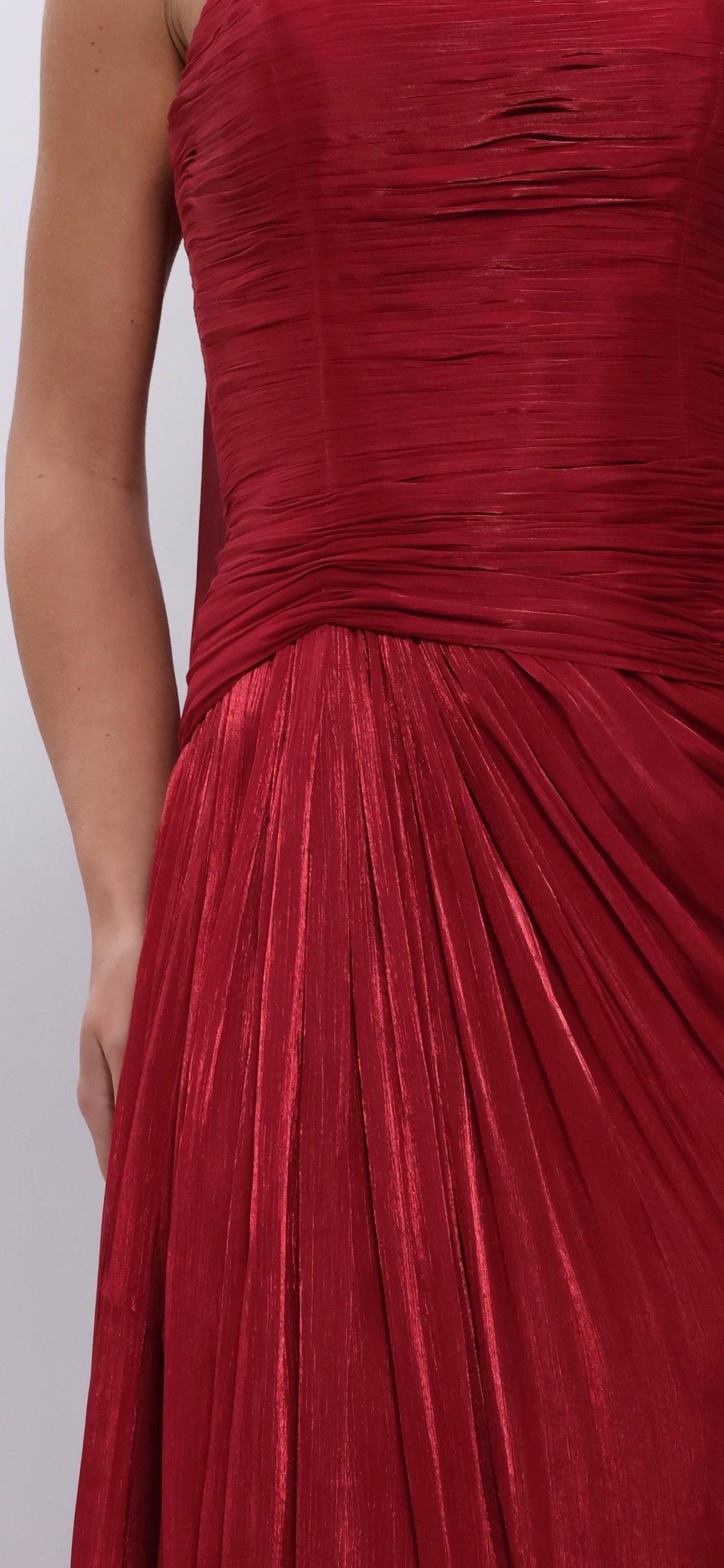 Sienna Pleated Scarf Gown – Peach Blush & Red