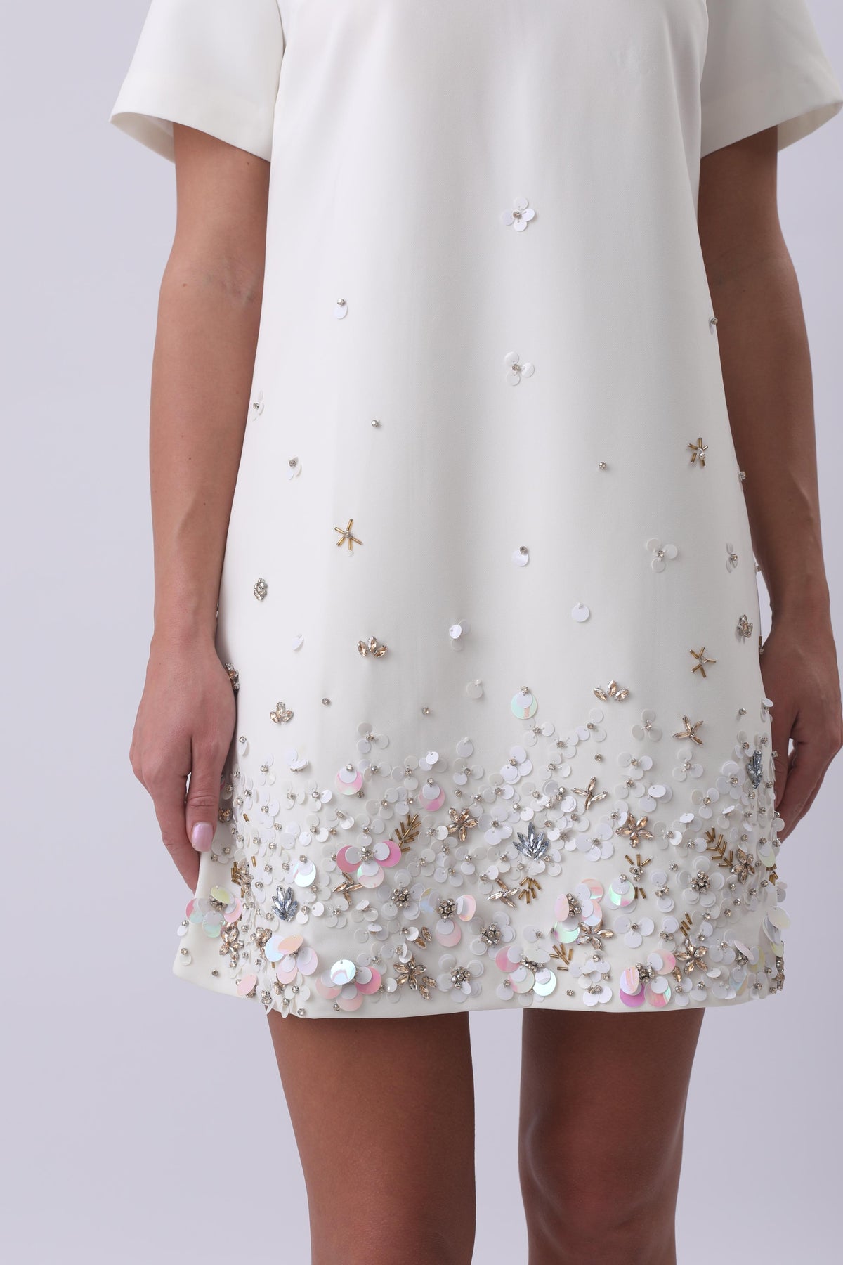 Celeste Embellished A-Line Mini Dress – Ivory
