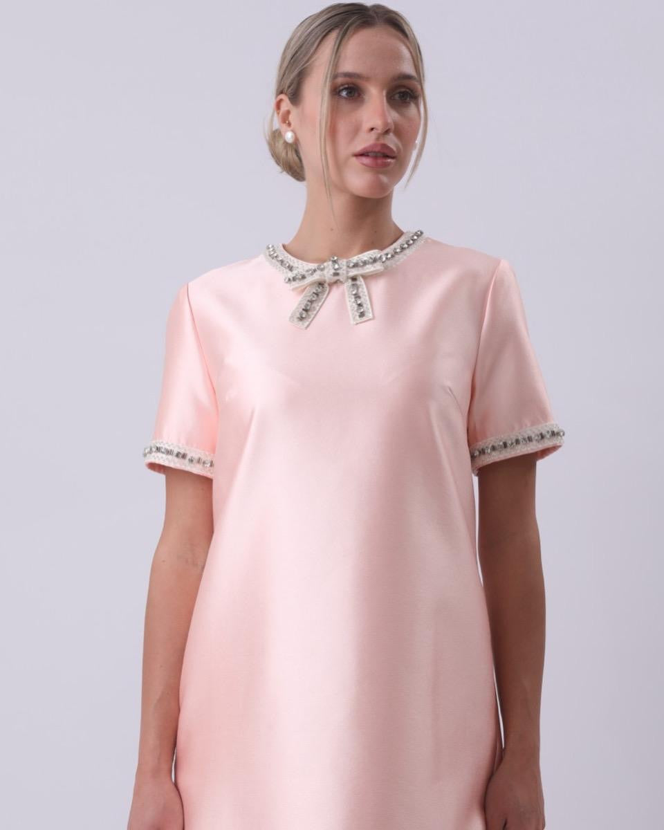 Blush Embellished Bow Collar Mini Dress