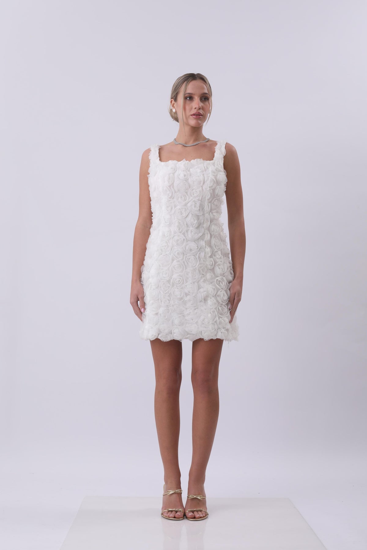 Rosette Couture Mini Dress – Ivory