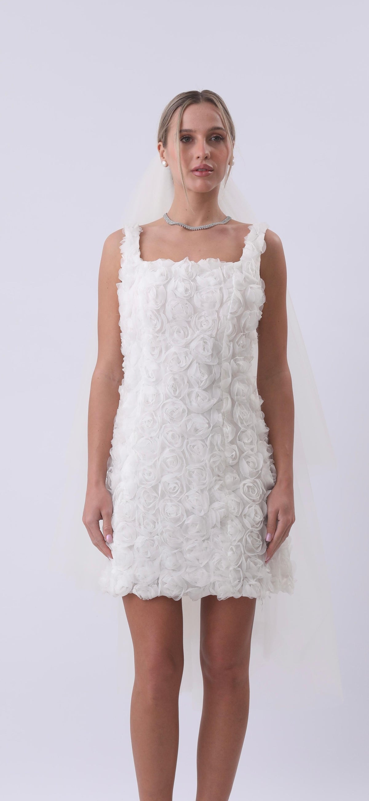 Rosette Couture Mini Dress – Ivory